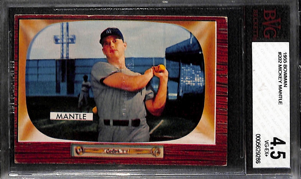 Lot of (2) 1955 Bowman # 202 Mickey Mantle Cards Graded BGS 4.5 and PSA 3