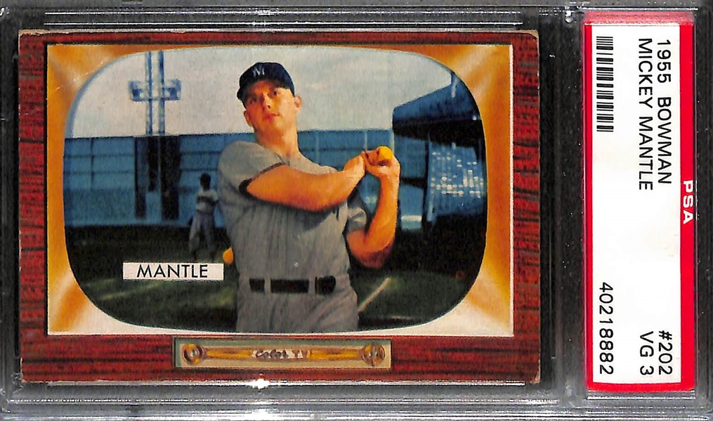Lot of (2) 1955 Bowman # 202 Mickey Mantle Cards Graded BGS 4.5 and PSA 3