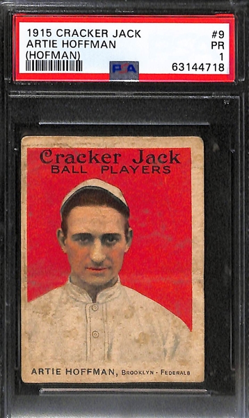 Lot of (2) 1915 Cracker Jack Cards (Lee Magee #147 PSA 2; Artie Hoffman #9 PSA 1)