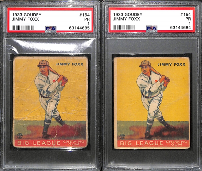 Lot of (2) 1933 Goudey Jimmy Foxx Cards #154 - Both Graded PSA 1
