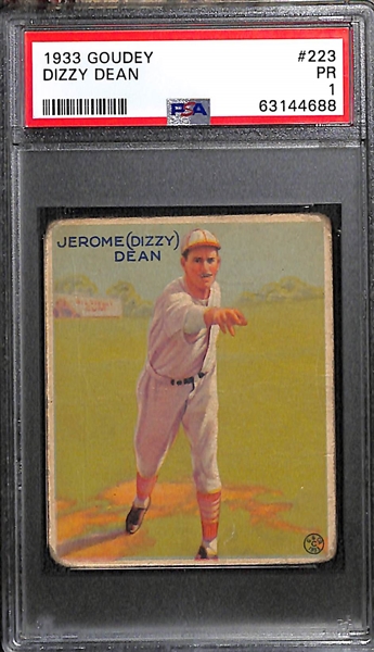 1933 Goudey Dizzy Dean (#223) & 1934 Goudey Carl Hubbell (#12) - Both Graded PSA 1