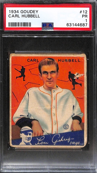 1933 Goudey Dizzy Dean (#223) & 1934 Goudey Carl Hubbell (#12) - Both Graded PSA 1