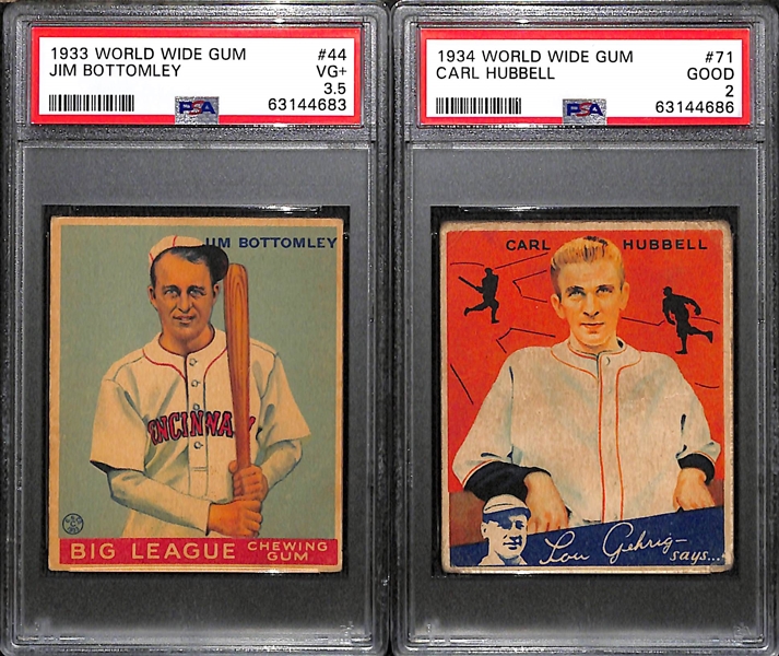 1933 World Wide Gum Jim Bottomley (#44) PSA 3.5 & 1934 World Wide Gum Carl Hubbell (#71) PSA 2