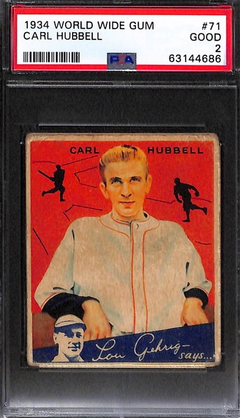 1933 World Wide Gum Jim Bottomley (#44) PSA 3.5 & 1934 World Wide Gum Carl Hubbell (#71) PSA 2
