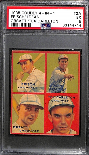1935 Goudey 4-in-1 #2A (w. Frankie Frisch & Dizzy Dean) PSA 5 & 1934 Batter-Up Jimmie Fox #28 PSA 1 