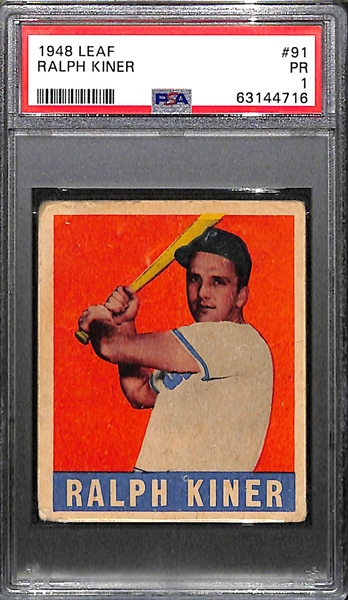 1948 Leaf Ralph Kiner Rookie Card #91 Graded PSA 1