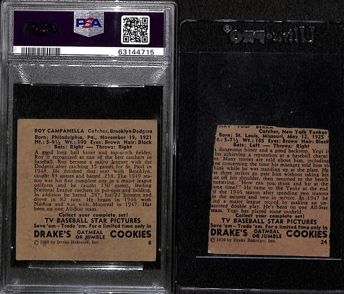 1950's Drake's Lot - Roy Campanella #6 (PSA 2), Yogi Berra (Hand Cut/Trimmed)