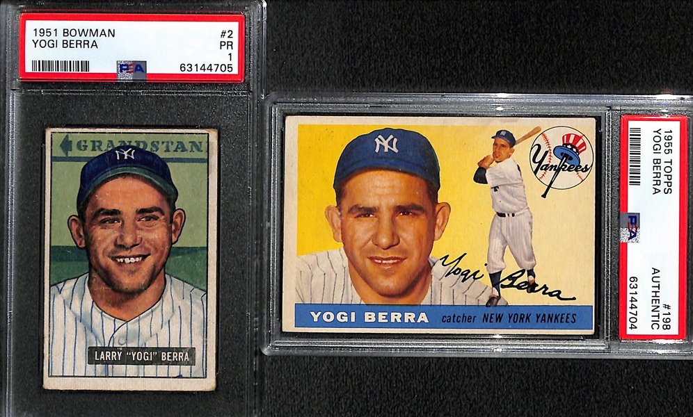 (6) 1950-1955 PSA Graded Cards - (2) Berra, Snider, Campanella, Minoso (1952 Bowman Rookie PSA 4), Reese