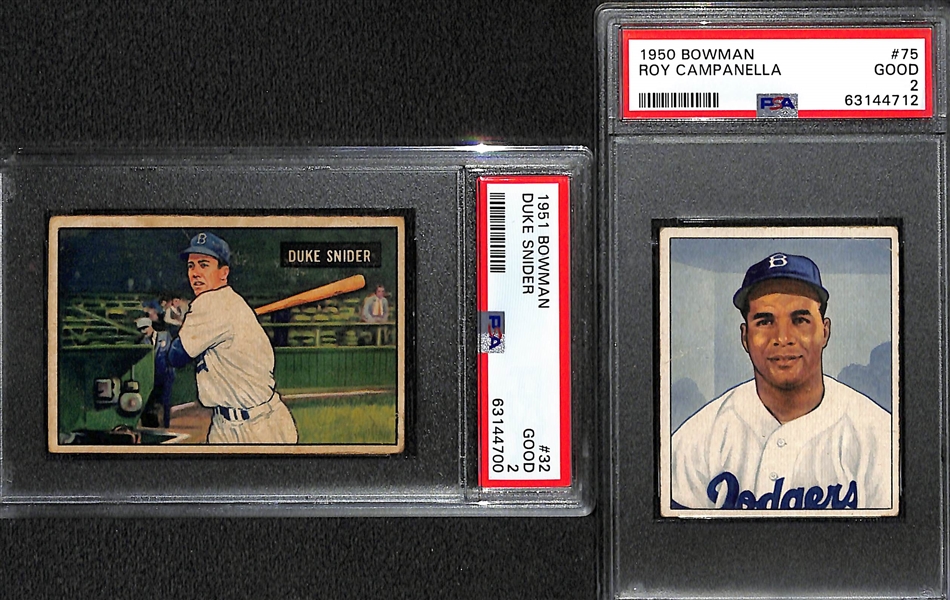 (6) 1950-1955 PSA Graded Cards - (2) Berra, Snider, Campanella, Minoso (1952 Bowman Rookie PSA 4), Reese
