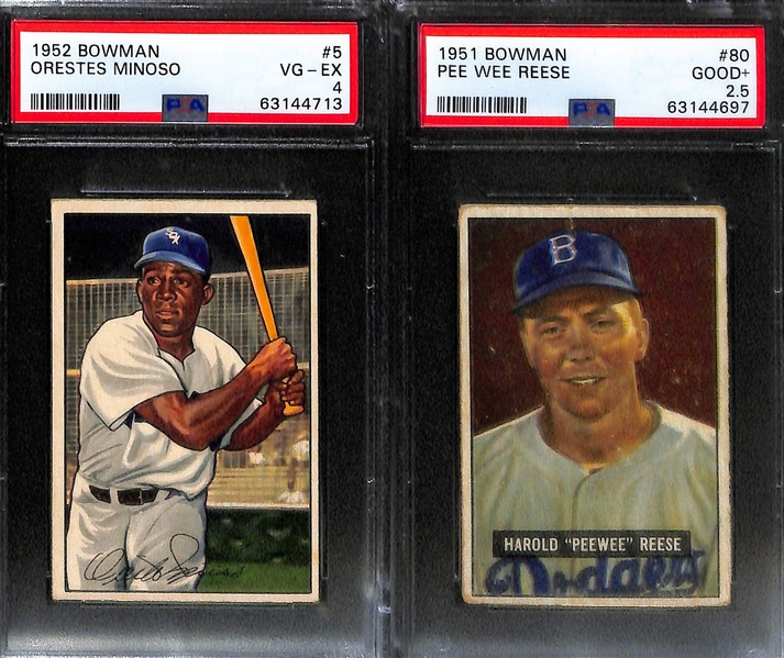 (6) 1950-1955 PSA Graded Cards - (2) Berra, Snider, Campanella, Minoso (1952 Bowman Rookie PSA 4), Reese