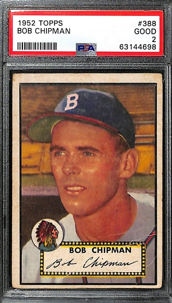 (4) 1952 Topps Graded Cards - Billy Martin Rookie (PSA 2.5), B. Chipman HIgh Number #388 PSA 2, Duke Snider PSA 2,(MK), Ted Kluszewski PSA 3