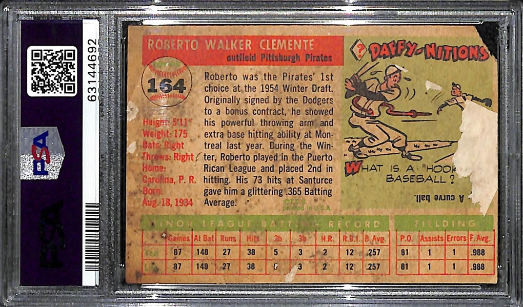 1955 Topps Roberto Clemente #164 Rookie Card Graded PSA Authentic