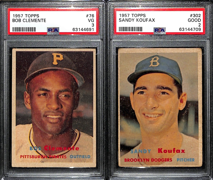 1957 Topps Lot - Roberto Clemente #76 (PSA 3) & Sandy Koufax #302 (PSA 2)