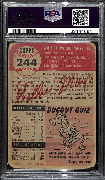 1953 Topps Willie Mays #244 Graded PSA 1