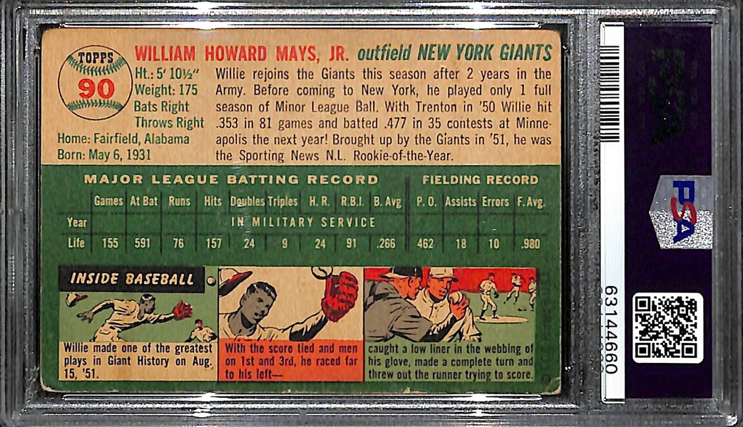 1954 Topps Willie Mays #90 Graded PSA 2