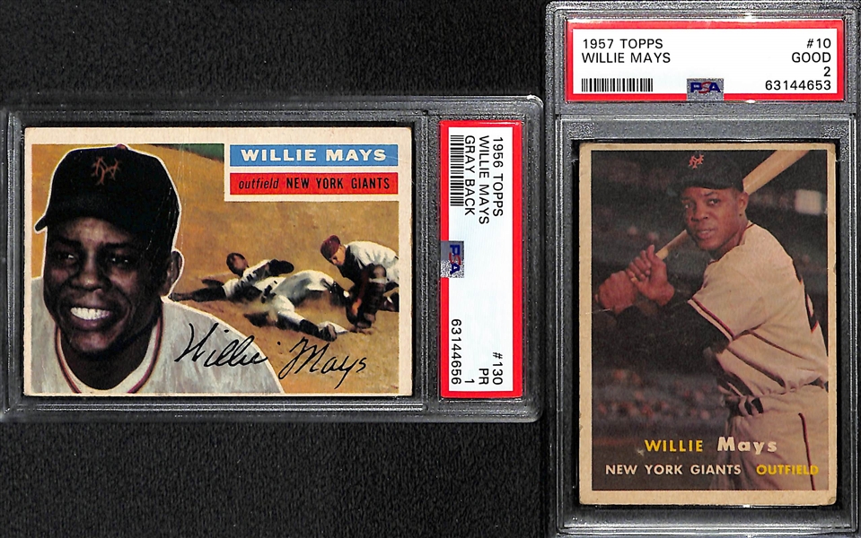 Lot of (6) Graded Willie Mays Cards - 1956 (PSA 1), 1957 (PSA 2), 1960 All-Star (PSA 4), 1961 Topps (PSA 4), 1963 Topps (PSA 3.5), 1966 (PSA 4)