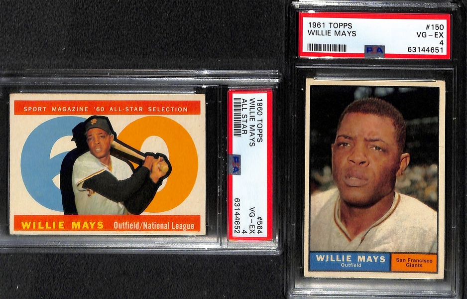 Lot of (6) Graded Willie Mays Cards - 1956 (PSA 1), 1957 (PSA 2), 1960 All-Star (PSA 4), 1961 Topps (PSA 4), 1963 Topps (PSA 3.5), 1966 (PSA 4)