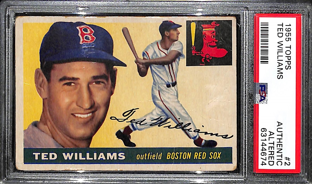 Ted Williams Lot - 1955 Topps #2 (PSA Authentic/Altered) & 1959 Fleer #68 Ted Signs for 1959 (PSA 2)