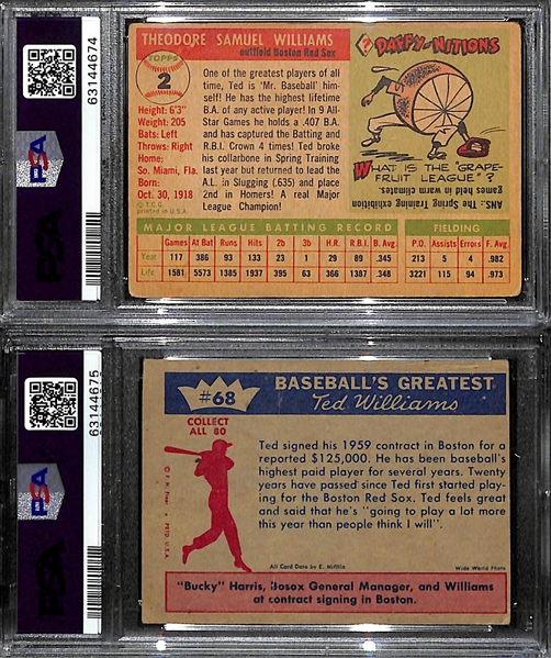 Ted Williams Lot - 1955 Topps #2 (PSA Authentic/Altered) & 1959 Fleer #68 Ted Signs for 1959 (PSA 2)
