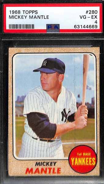 Mickey Mantle Graded Lot (4) - 1966 Topps #50 (PSA 4), 1967 Topps #150 (PSA 2.5), 1968 Topps #280 (PSA 4), 1969 Topps #500 (PSA 2)