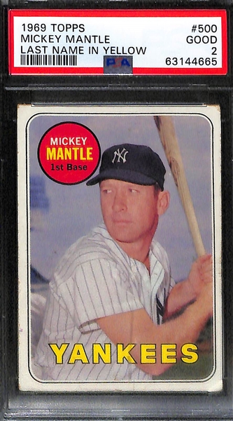 Mickey Mantle Graded Lot (4) - 1966 Topps #50 (PSA 4), 1967 Topps #150 (PSA 2.5), 1968 Topps #280 (PSA 4), 1969 Topps #500 (PSA 2)