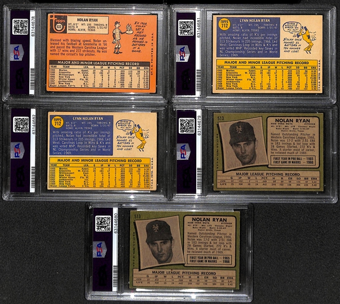1969-1971 Nolan Ryan 5-Card PSA Lot - 1969 (PSA 2), 1970 (PSA 4), 1970 (PSA 3.5), 1971 (PSA 4), 1971 (PSA Authentic)