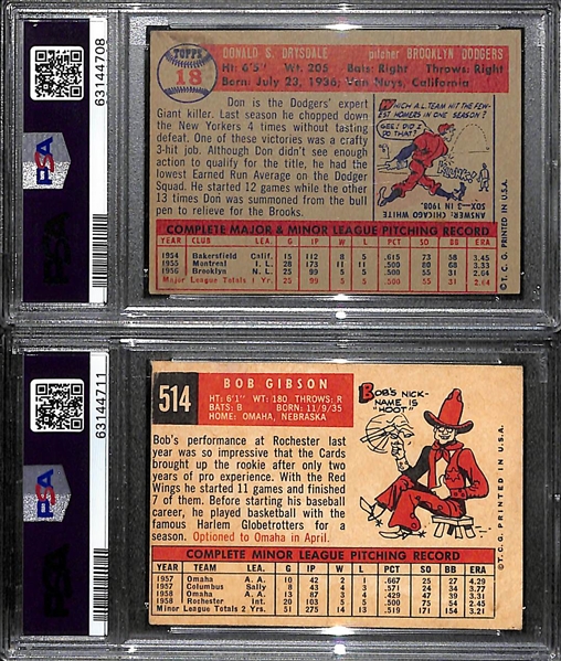 1957 Topps Don Drysdale Rookie #18 (PSA 4) & 1959 Topps Bob Gibson Rookie #514 (PSA 3MC)
