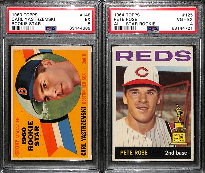 1960 Topps Carl Yastrzemski Rookie #148 (PSA 5) & 1964 Topps Pete Rose 2nd Year Card #125 (PSA 4)