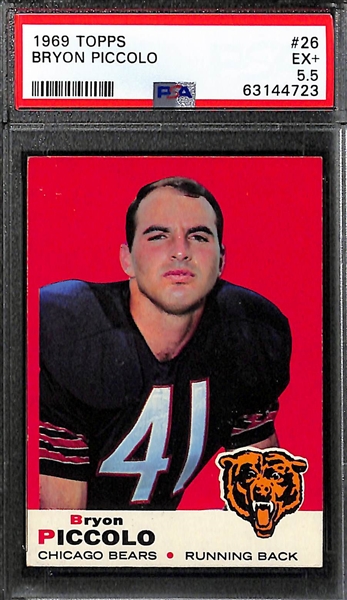 (4) Graded Football Cards w. Butkus Rookie (PSA 3), Piccolo Rookie (PSA 5.5) and (2) Johnny Unitas Cards (1962 Topps & 1969 Topps)