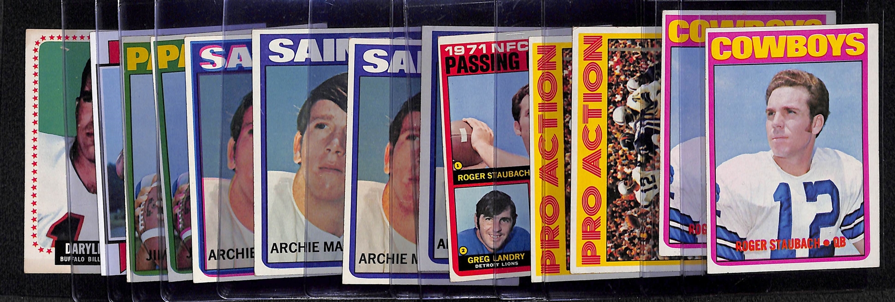 Lot of (13) Topps Rookie Football Quarterback Cards from 1964-1973 w. 1972 Roger Staubach x2