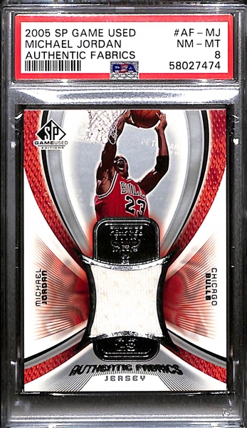 2005 Upper Deck SP Game Used Michael Jordan Authentic Fabrics #AF-MJ Graded PSA 8