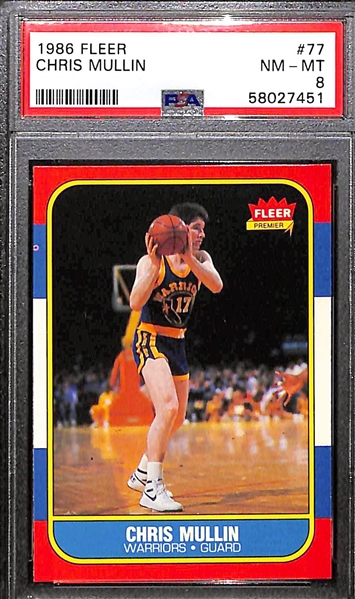1986-87 Fleer Basketball PSA 8 Lot (3) - Chris Mullin #77, Moses Malone #69, Mark Aguirre #3