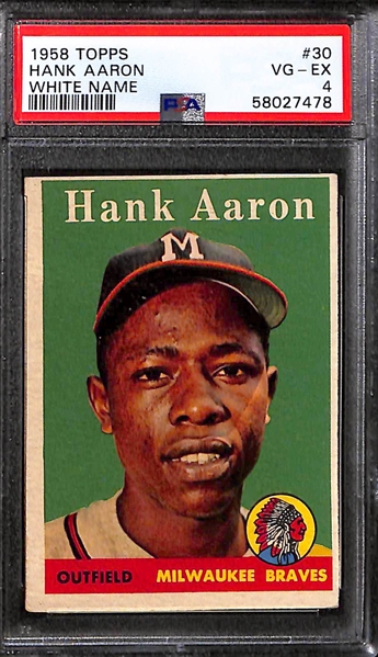 1958 Topps Graded Lot - Roberto Clemente #52 PSA 5; Hank Aaron (White Name) #30 PSA 4,  & Willie Mays #5 PSA 3