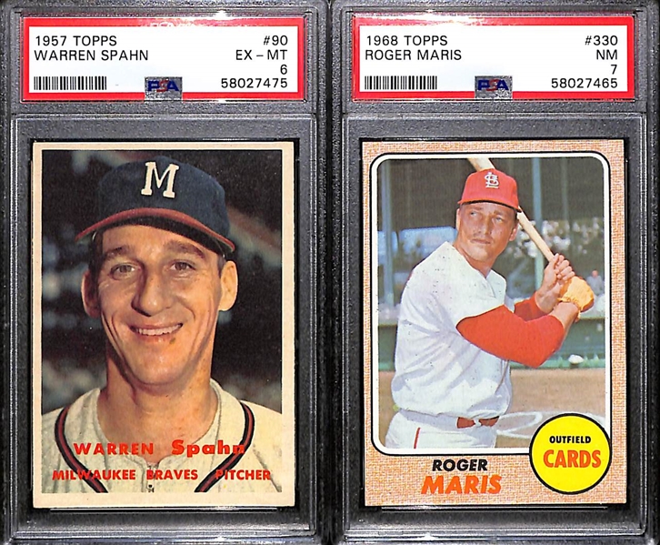 1957 Topps Warren Spahn #90 (PSA 6) & 1968 Topps Roger Maris #330 (PSA 7)