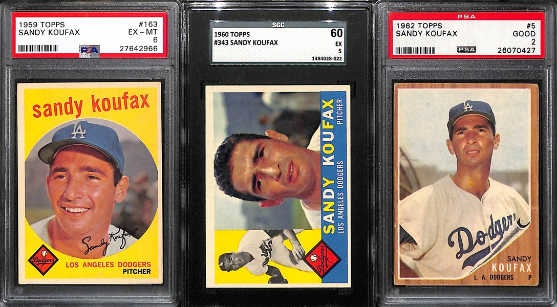 Lot of (3) Topps Sandy Koufax Graded Cards (1959,60, and 62)