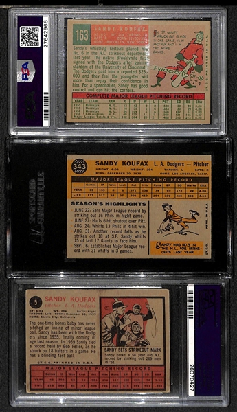Lot of (3) Topps Sandy Koufax Graded Cards (1959,60, and 62)