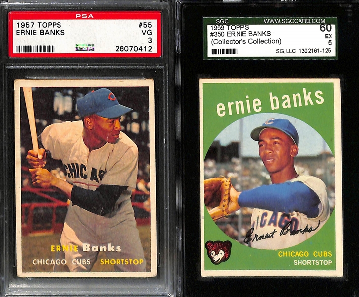 Lot of (10) Mostly PSA Graded Ernie Banks 1950s and 60s Baseball Cards