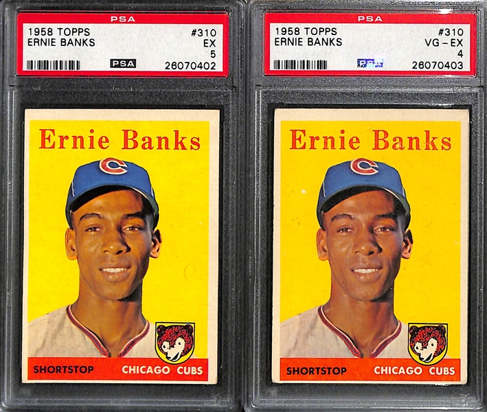 Lot of (10) Mostly PSA Graded Ernie Banks 1950s and 60s Baseball Cards