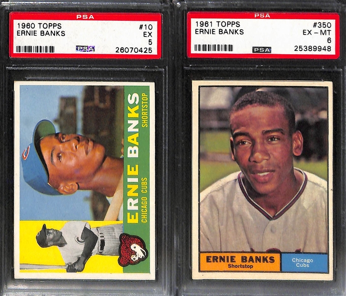 Lot of (10) Mostly PSA Graded Ernie Banks 1950s and 60s Baseball Cards