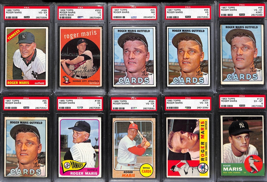 Lot of (10) Mostly 1960s PSA Graded Roger Maris Baseball Cards