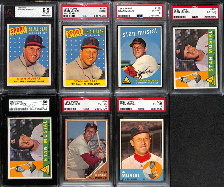 Lot of (7) 1950s and 60s Graded Stan Musial Baseball Cards