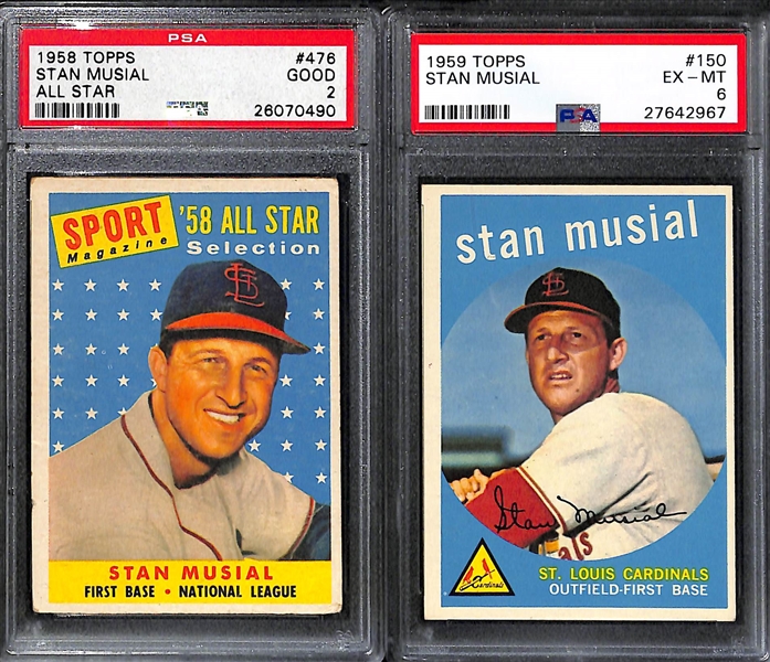 Lot of (7) 1950s and 60s Graded Stan Musial Baseball Cards