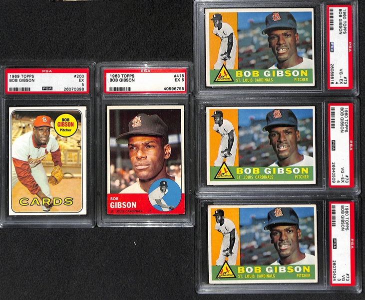 Lot of (5) 1960s PSA Graded Bob Gibson Baseball Cards