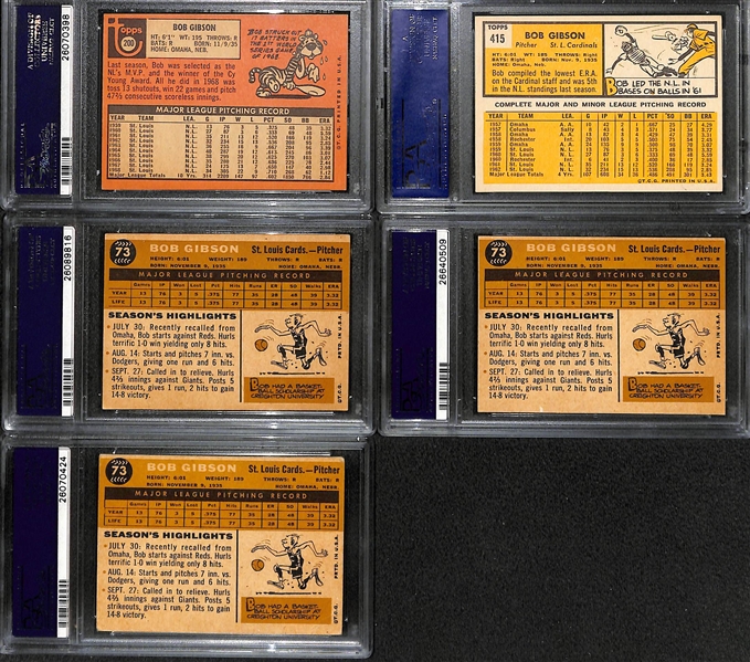 Lot of (5) 1960s PSA Graded Bob Gibson Baseball Cards