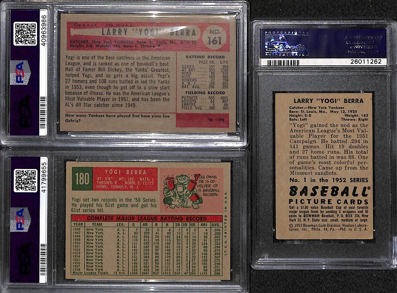 Lot of (3) 1950s PSA Graded Yogi Berra Cards Feat. 1954 Bowman PSA 5