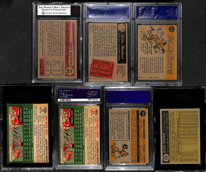 Lot of (7) 1950s and 60s Graded Eddie Mathews and Duke Snider Baseball Cards