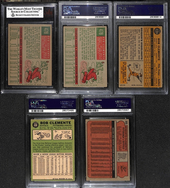 Lot of (5) 1950s and 60s Graded Roberto Clemente Baseball Cards