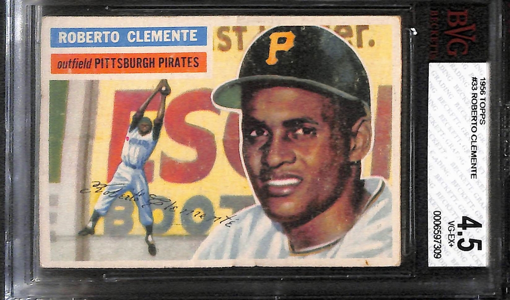 Lot of (2) Roberto Clemente Baseball Cards w. 1956 Topps BGS 4.5 and 1957 Topps PSA 5 
