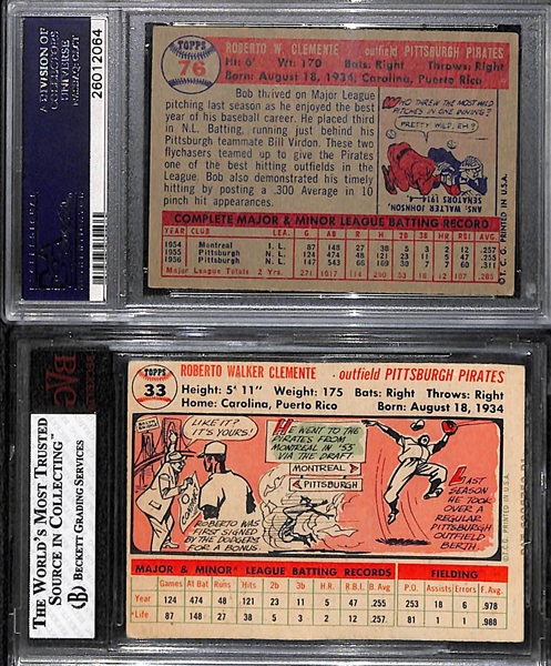 Lot of (2) Roberto Clemente Baseball Cards w. 1956 Topps BGS 4.5 and 1957 Topps PSA 5 