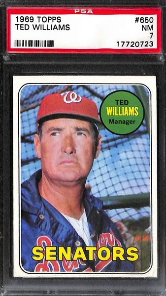 Lot of (2) PSA Graded Ted Williams Baseball Cards w. 1958 Topps All Star PSA 3 and 1969 Topps PSA 7